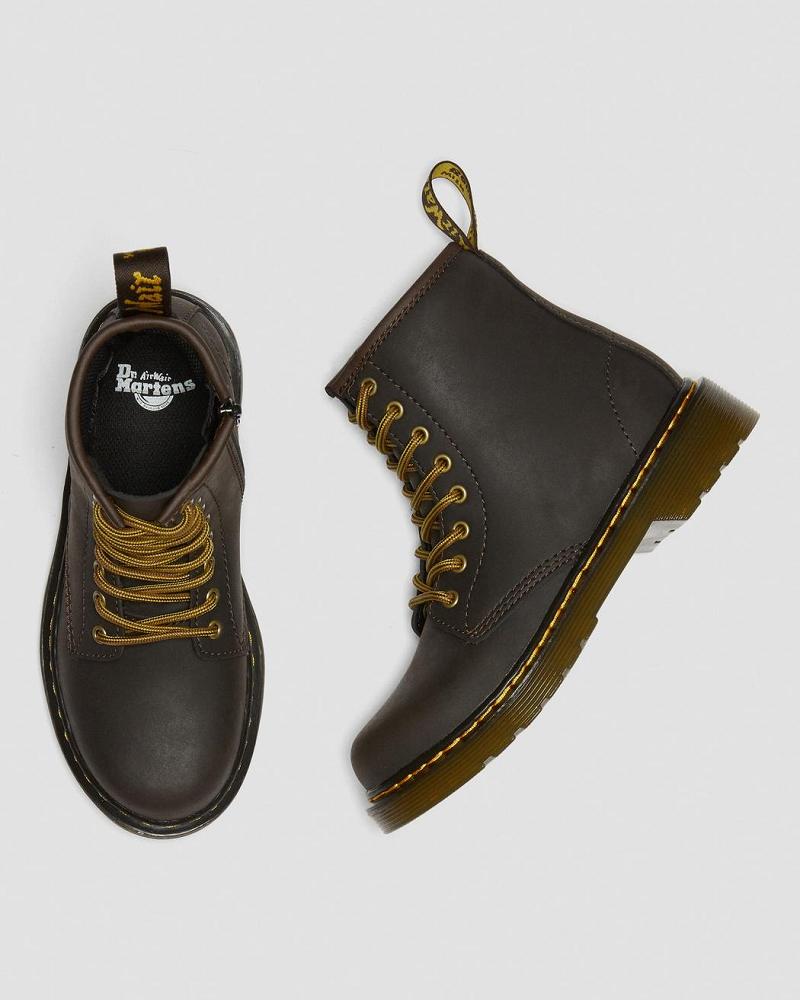 Dark / Brown Kids' Dr Martens Junior 1460 Wildhorse Leather Lace Up Boots | CA 690NWY